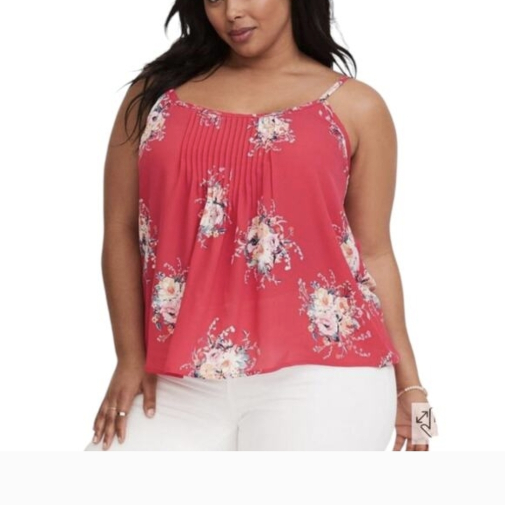 torrid Coral-Red Floral Pintuck Cami Size 4
